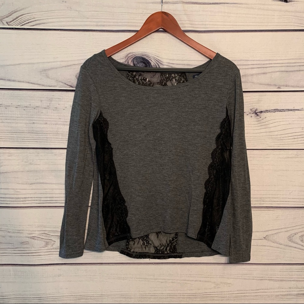 American Eagle | Gray and Black Lace Knit Top